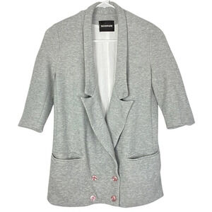 Monrow Knit Blazer Jacket Double Breasted Womens XS Heathered Grey Sweatshirt